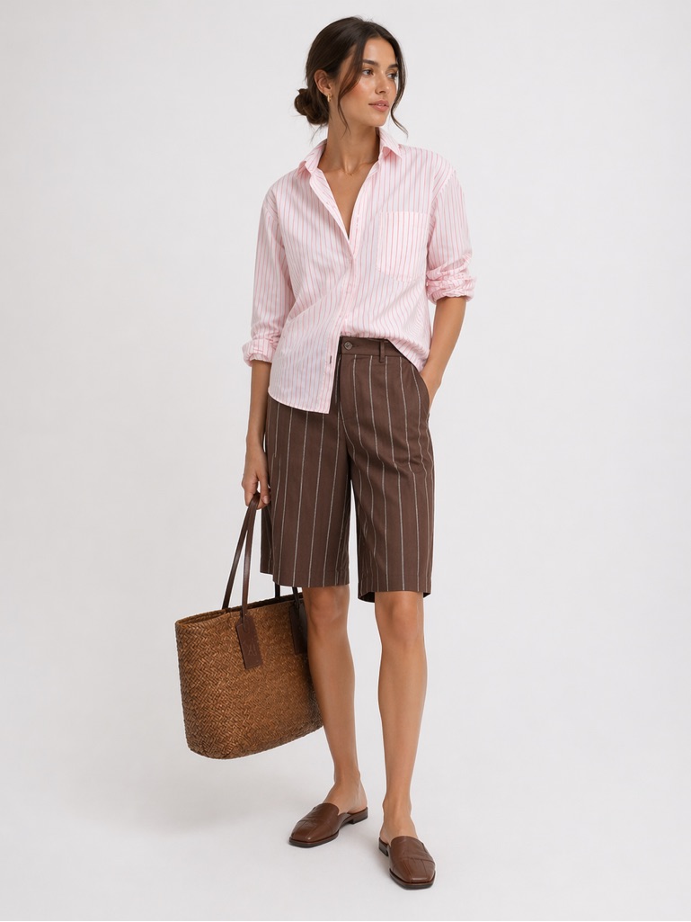 J Crew Linen Blend Pink Stripe Button Down Shirt Classic Preppy Blouse S Resort